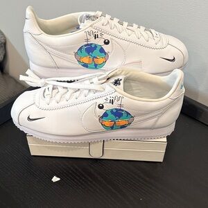 White Sneakers with Earth Graphic